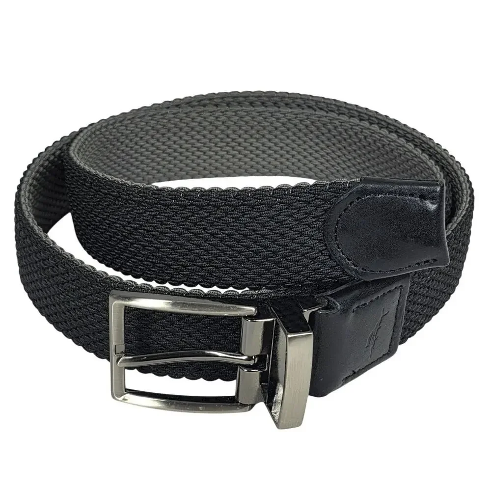 TOMMY BAHAMA MEN’S REVERSIBLE STRETCH WEB BELT – BLACK/GRAY – S/M – 42